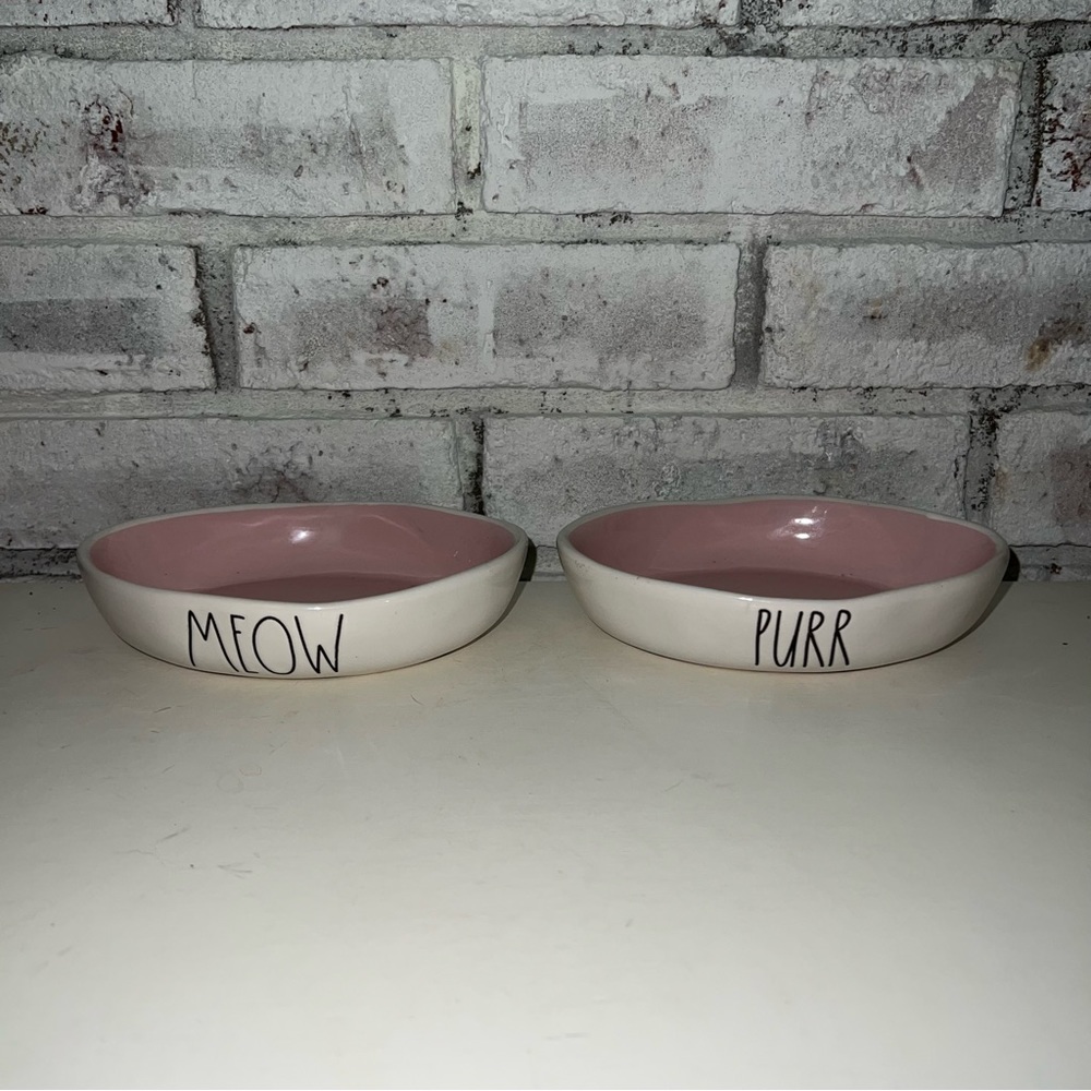 Rae Dunn Oval Meow Purr Cat Bowls Set
